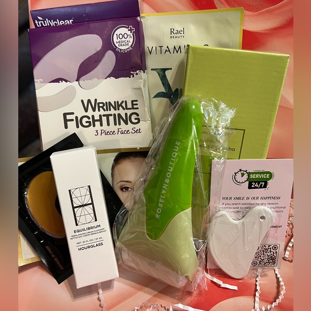 Skincare Bundle luxe masks, roller, Gua Sha, silicone patch set, equilibrium